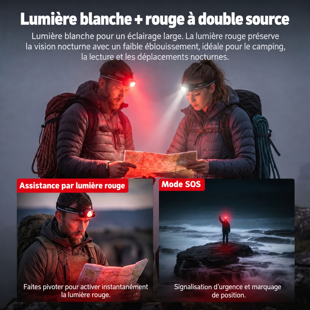 Nextorch hiStar - Lampe frontale rechargeable 2300 lumens lumière blanche et rouge