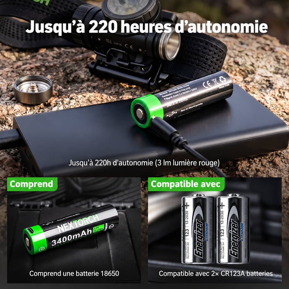 Nextorch hiStar - Lampe frontale rechargeable 2300 lumens lumière blanche et rouge