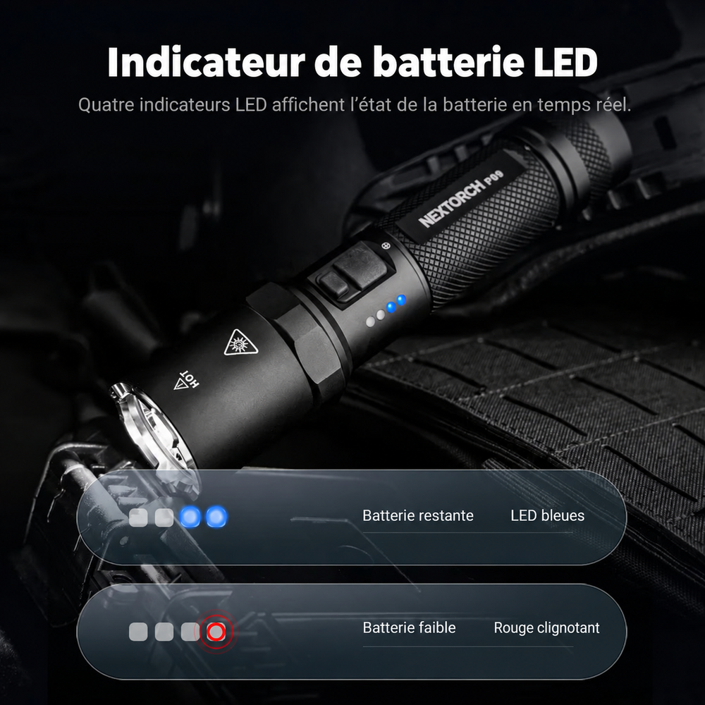 Nextorch P09 - Lampe tactique 2000 lumens 4 sources blanc, UV, rouge et bleu