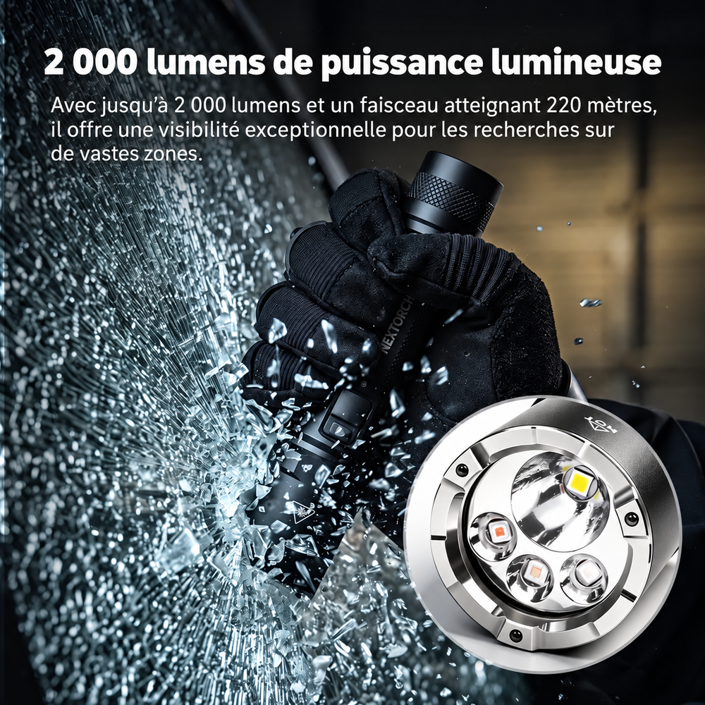 Nextorch P09 - Lampe tactique 2000 lumens 4 sources blanc, UV, rouge et bleu