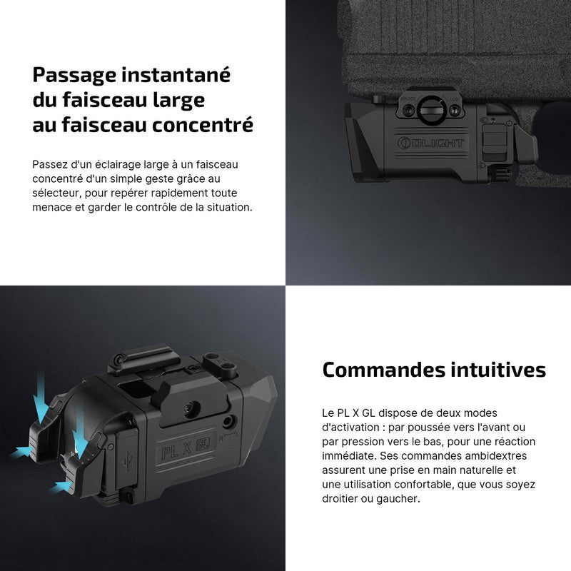 Olight PL X GL - Lampe d'arme tactique 1200 lumens à laser vert et double faisceau
