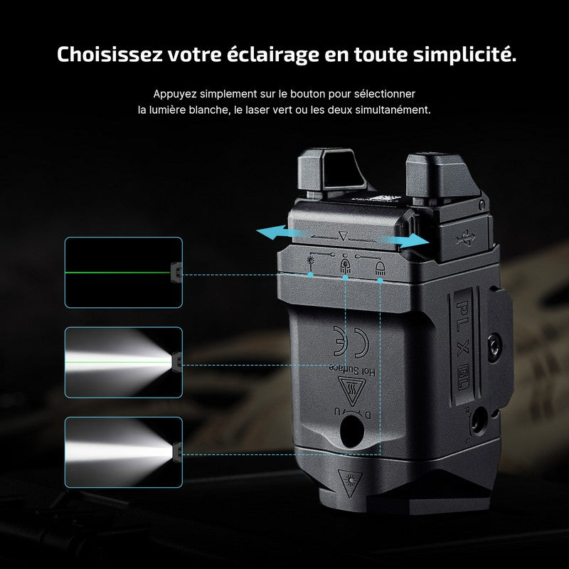 Olight PL X GL - Lampe d'arme tactique 1200 lumens à laser vert et double faisceau