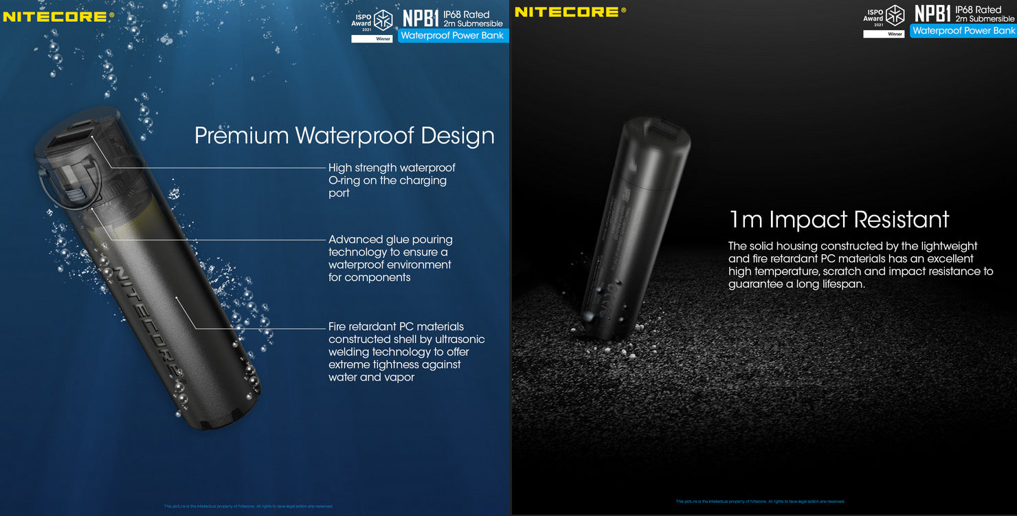 Power Bank Nitecore NPB1 - 5000mAh batterie externe frontale HU60 Nitecore
