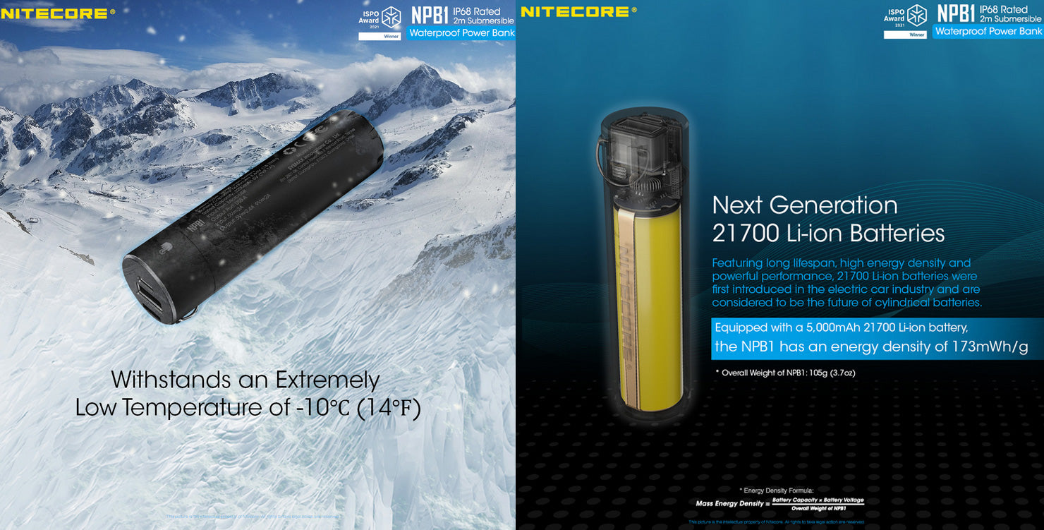 Power Bank Nitecore NPB1 - 5000mAh batterie externe frontale HU60 Nitecore