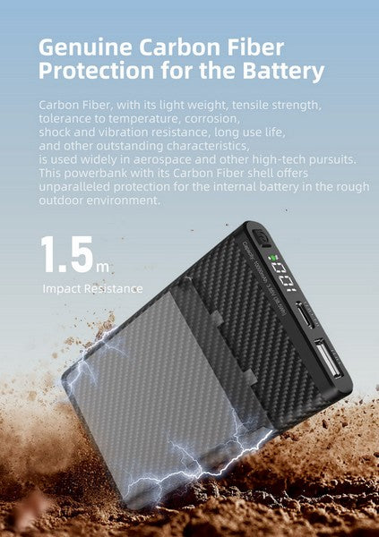Powerbank batterie Klarus K5 - 10 000 mAh Ultraléger Fibre de Carbone