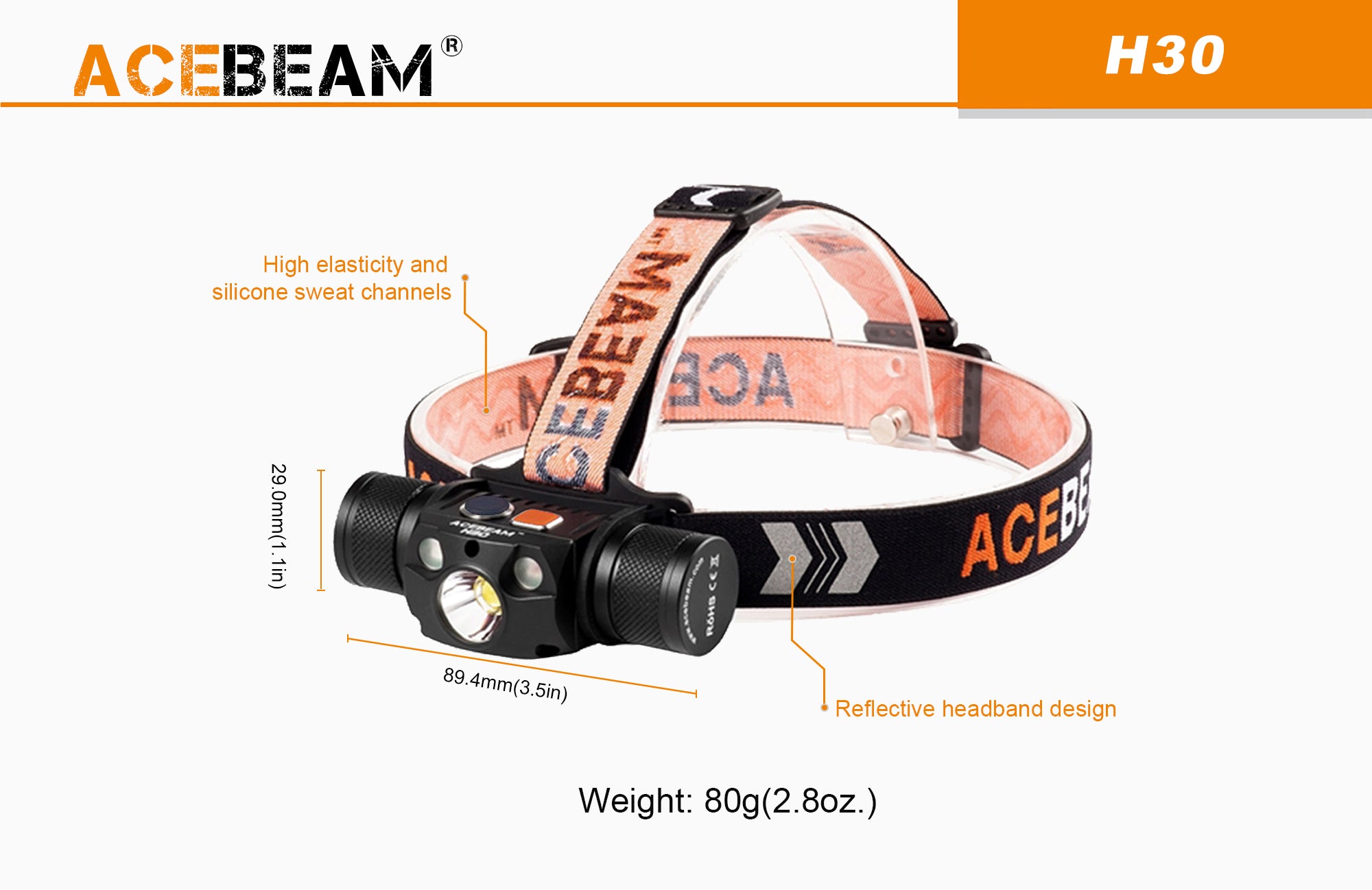 Lampe Frontale Acebeam H30 – 4000 Lumens - Rechargeable