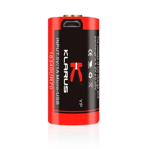 Batterie Klarus 16340UR70 Rechargeable Micro-USB - 700mAh 3.7V protégée Li-ion - NYCTALOPE
