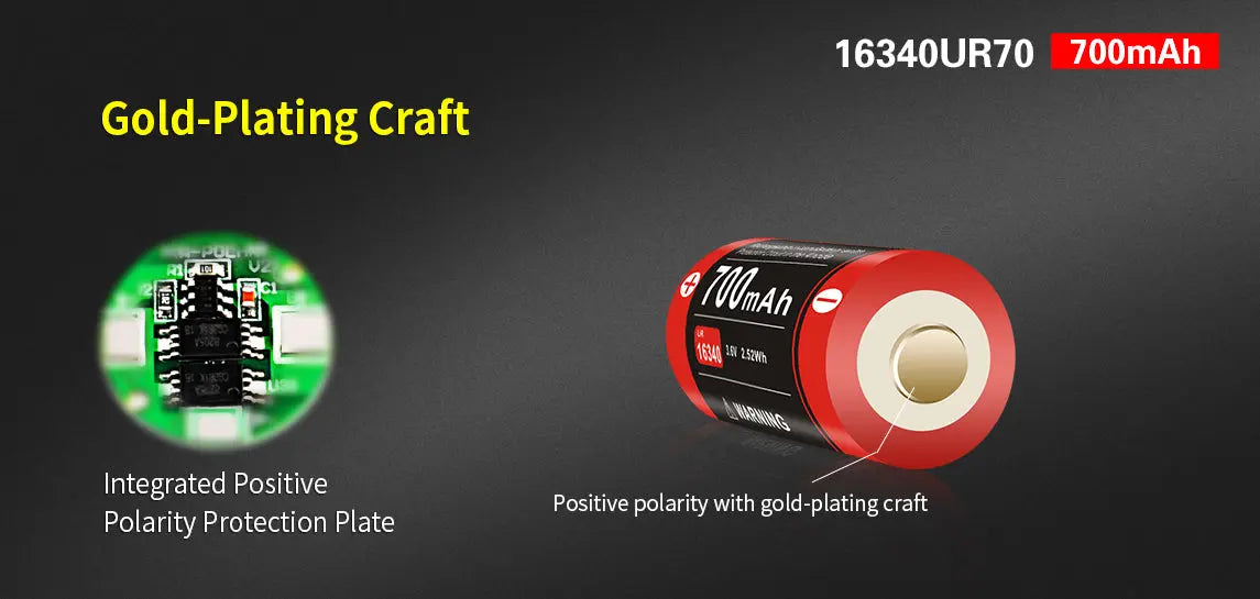 Batterie Klarus 16340UR70 Rechargeable Micro-USB - 700mAh 3.7V protégée Li-ion - NYCTALOPE