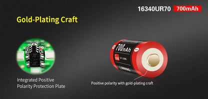 Batterie Klarus 16340UR70 Rechargeable Micro-USB - 700mAh 3.7V protégée Li-ion - NYCTALOPE