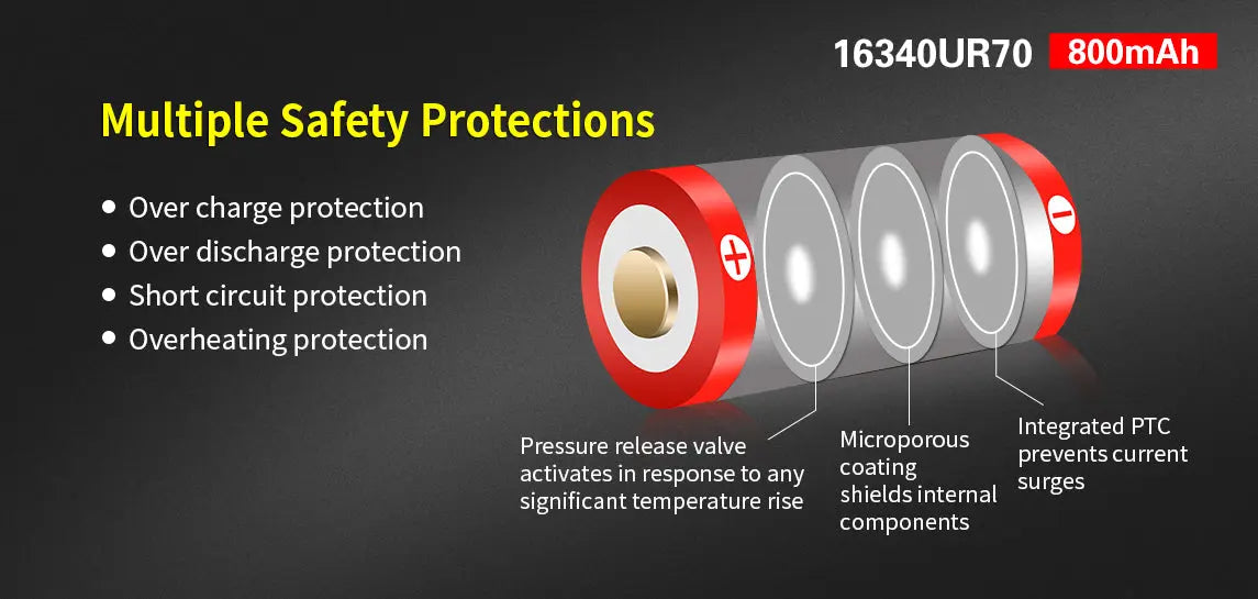 Batterie Klarus 16340UR70 Rechargeable Micro-USB - 700mAh 3.7V protégée Li-ion - NYCTALOPE