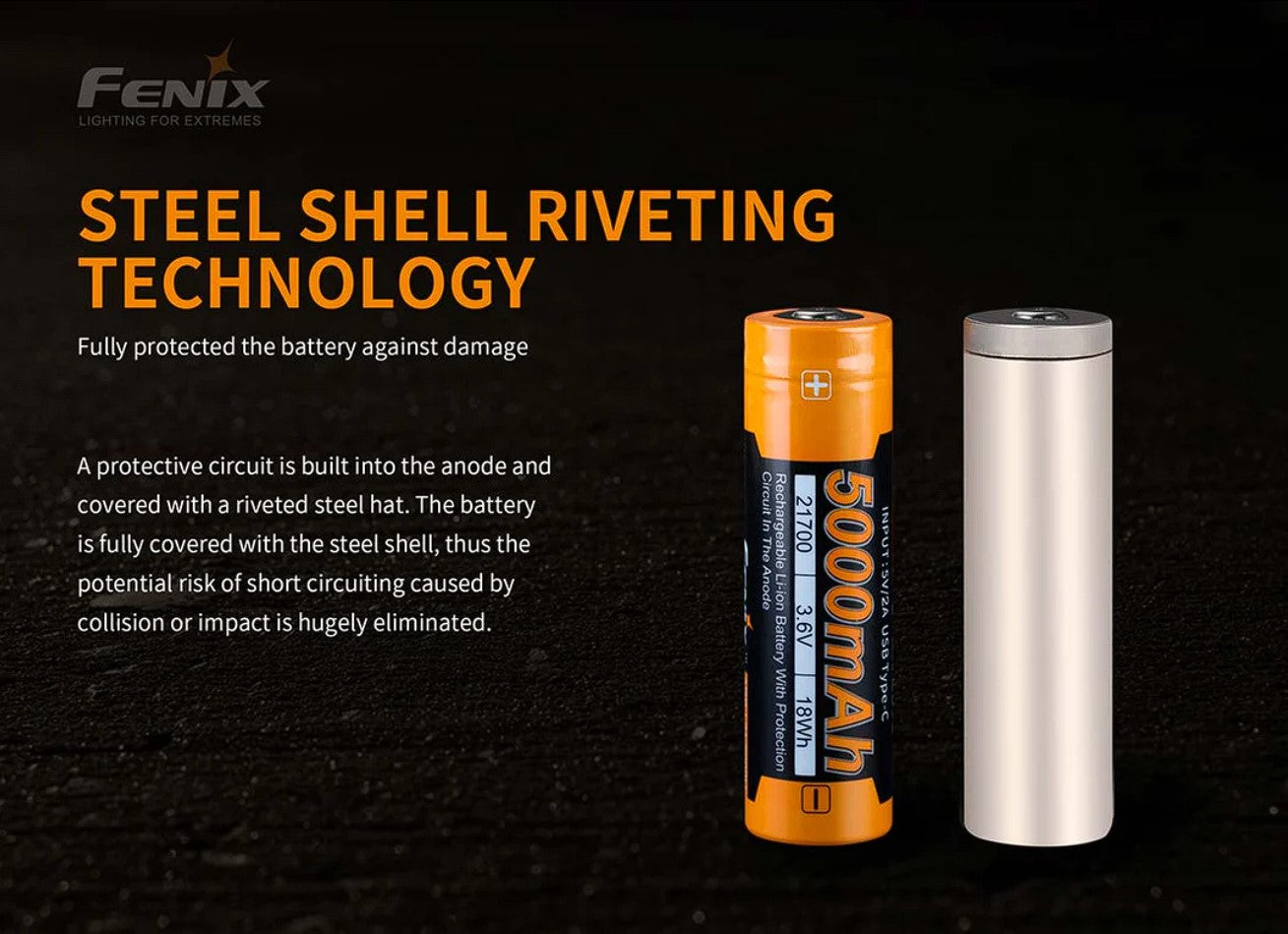 Batterie Fenix 21700 rechargeable – 5000 mAh 3.6V protégée Li-ion