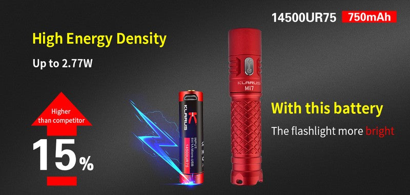 Batterie Klarus 14500 Rechargeable Micro-USB – 750mAh 3.6V protégée Li-ion - NYCTALOPE