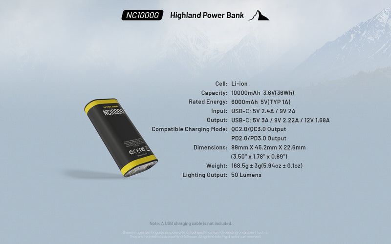 Powerbank Nitecore NC10000 – 10 000mAh - 50 Lumens  NYCTALOPE  