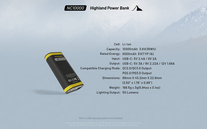 Powerbank Nitecore NC10000 – 10 000mAh - 50 Lumens  NYCTALOPE  