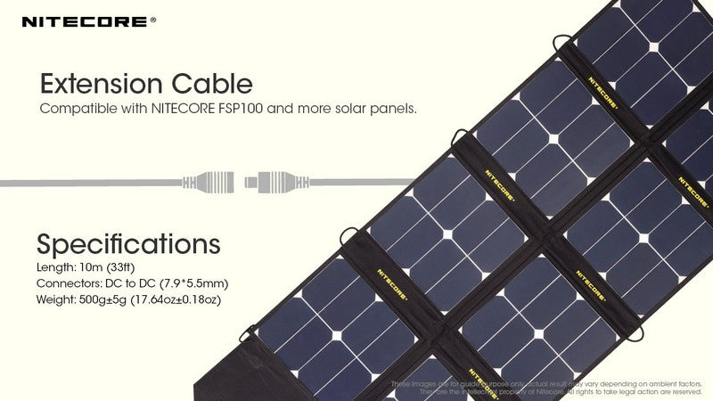Câble d’extension Nitecore pour panneau solaire FSP100 – 10 Mètres
