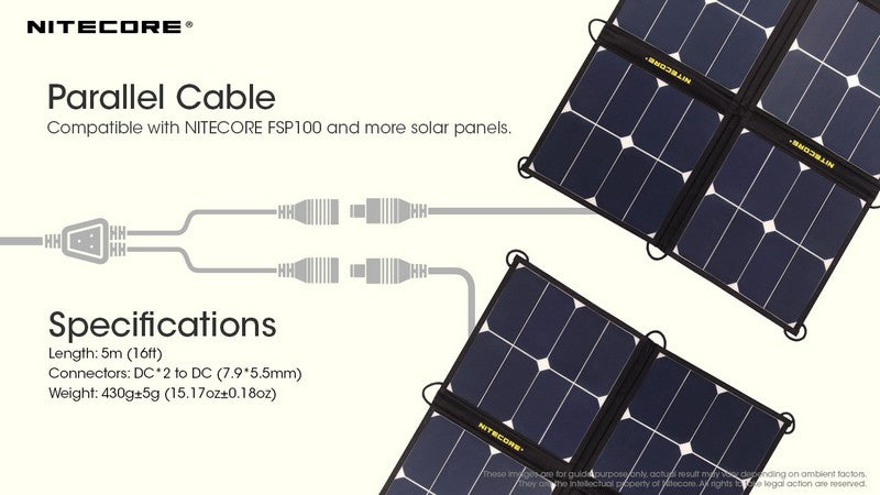 Câble parallèle Nitecore pour panneau solaire FSP100 – 5 Mètres double sorties
