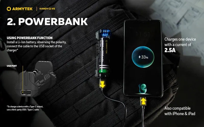 Chargeur Armytek Handy C1 VAPE EDITION - PowerBank - Li-ion, IMR - NYCTALOPE