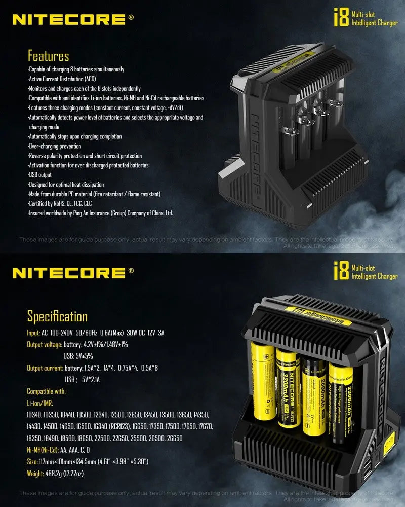 Chargeur Intellicharger Nitecore I8  NYCTALOPE  
