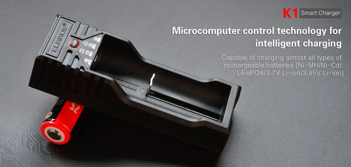 Chargeur Klarus K1 USB 1 baie 18650 Li-ion, Ni-MH, Ni-Cd et LiFePO4 - NYCTALOPE