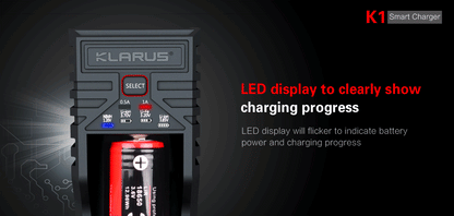 Chargeur Klarus K1 USB 1 baie 18650 Li-ion, Ni-MH, Ni-Cd et LiFePO4 - NYCTALOPE