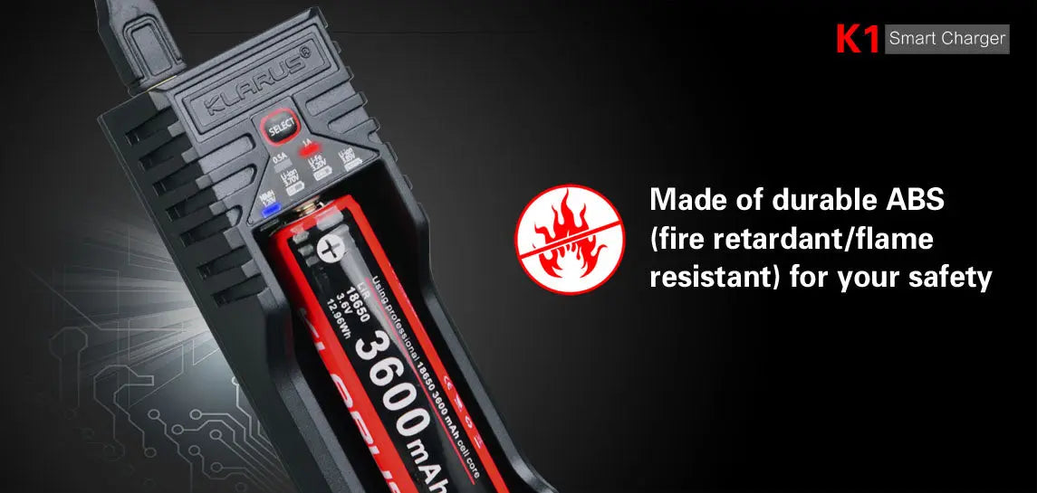 Chargeur Klarus K1 USB 1 baie 18650 Li-ion, Ni-MH, Ni-Cd et LiFePO4 - NYCTALOPE