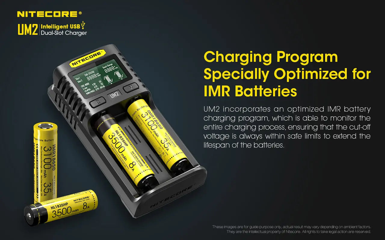Chargeur Nitecore Intelligent USB UM2 pour batteries Li-ion, IMR, LifePO4, Ni-MH, Ni-Cd  NYCTALOPE  