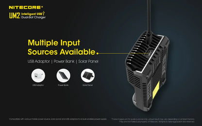 Chargeur Nitecore Intelligent USB UM2 pour batteries Li-ion, IMR, LifePO4, Ni-MH, Ni-Cd  NYCTALOPE  