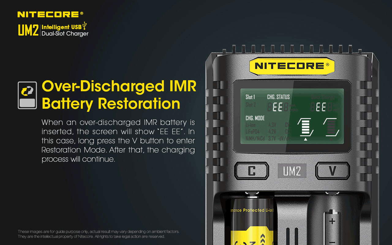 Chargeur Nitecore Intelligent USB UM2 pour batteries Li-ion, IMR, LifePO4, Ni-MH, Ni-Cd  NYCTALOPE  