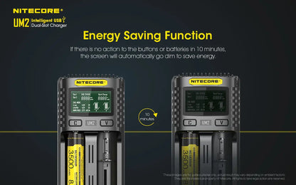 Chargeur Nitecore Intelligent USB UM2 pour batteries Li-ion, IMR, LifePO4, Ni-MH, Ni-Cd  NYCTALOPE  