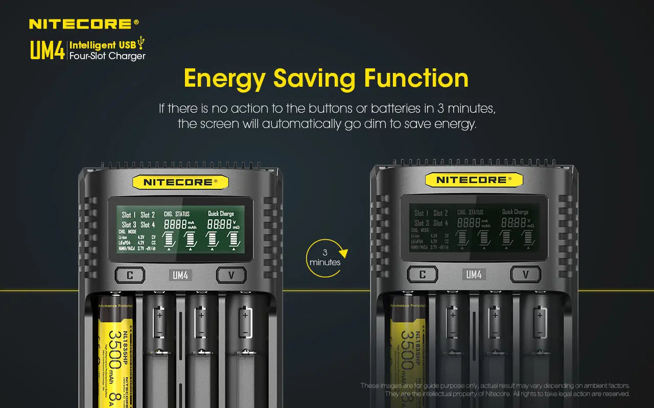 Chargeur Nitecore Intelligent USB UM4 pour batteries Li-ion, IMR, LifePO4, Ni-MH, Ni-Cd  NYCTALOPE  