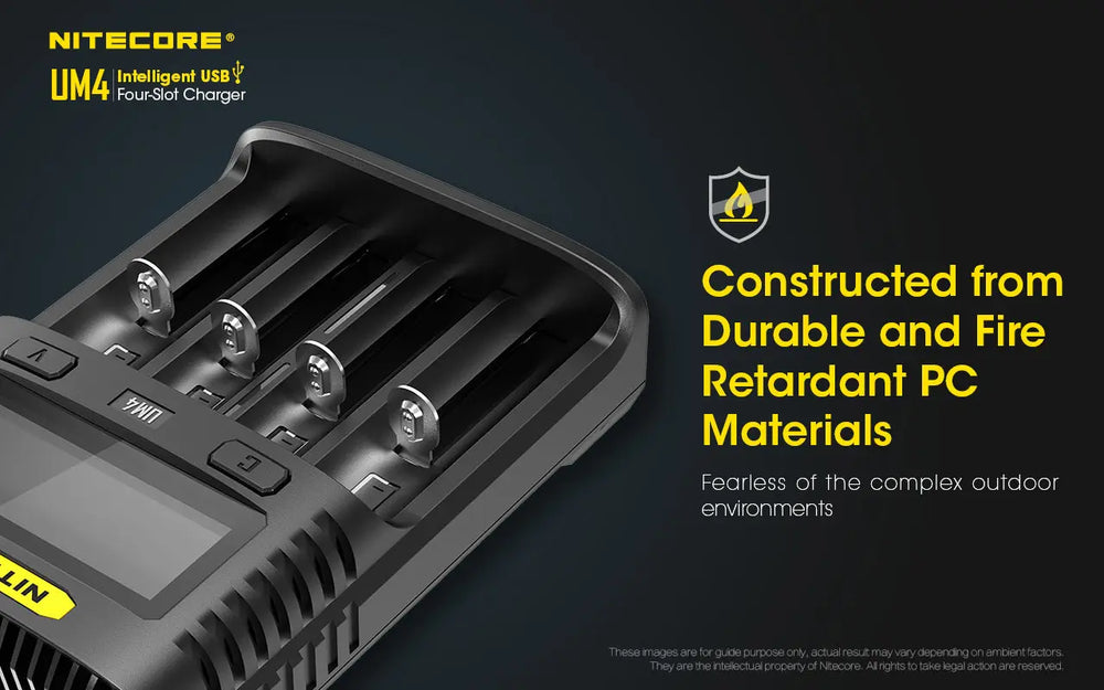 Chargeur Nitecore Intelligent USB UM4 pour batteries Li-ion, IMR, LifePO4, Ni-MH, Ni-Cd  NYCTALOPE  