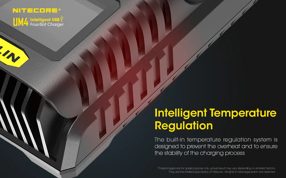 Chargeur Nitecore Intelligent USB UM4 pour batteries Li-ion, IMR, LifePO4, Ni-MH, Ni-Cd  NYCTALOPE  