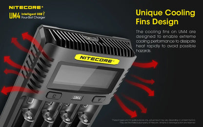 Chargeur Nitecore Intelligent USB UM4 pour batteries Li-ion, IMR, LifePO4, Ni-MH, Ni-Cd  NYCTALOPE  