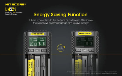 Chargeur Nitecore UMS2 pour batteries li-ion, IMR, LiFePO4, Ni-MH, Ni-Cd  NYCTALOPE  