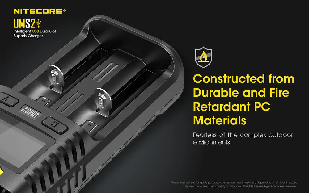 Chargeur Nitecore UMS2 pour batteries li-ion, IMR, LiFePO4, Ni-MH, Ni-Cd  NYCTALOPE  
