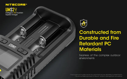 Chargeur Nitecore UMS2 pour batteries li-ion, IMR, LiFePO4, Ni-MH, Ni-Cd  NYCTALOPE  