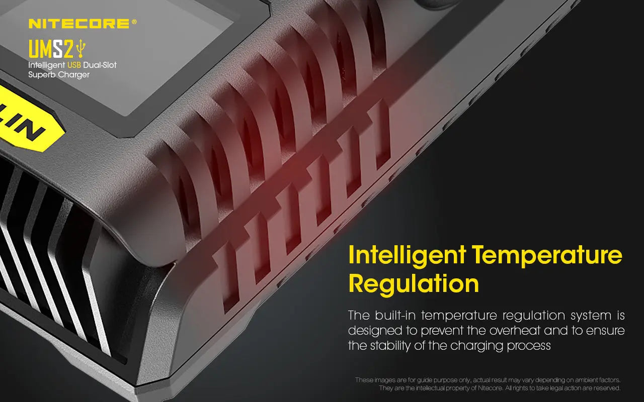 Chargeur Nitecore UMS2 pour batteries li-ion, IMR, LiFePO4, Ni-MH, Ni-Cd  NYCTALOPE  