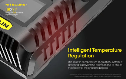 Chargeur Nitecore UMS2 pour batteries li-ion, IMR, LiFePO4, Ni-MH, Ni-Cd  NYCTALOPE  