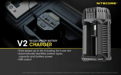 Chargeur de voiture Nitecore V2 pour batteries Li-ion/IMR  NYCTALOPE  