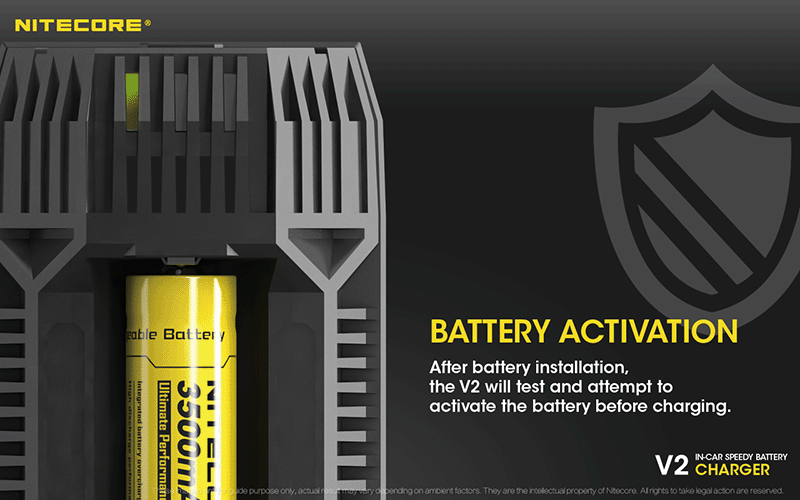 Chargeur de voiture Nitecore V2 pour batteries Li-ion/IMR  NYCTALOPE  