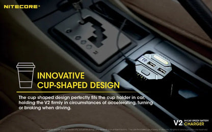 Chargeur de voiture Nitecore V2 pour batteries Li-ion/IMR  NYCTALOPE  