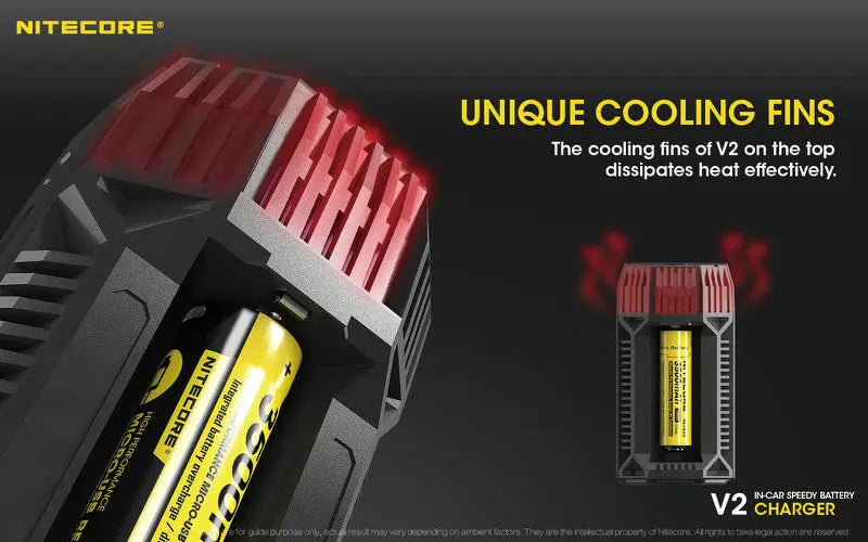 Chargeur de voiture Nitecore V2 pour batteries Li-ion/IMR  NYCTALOPE  