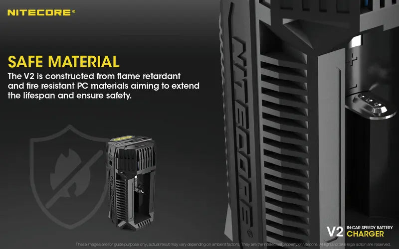 Chargeur de voiture Nitecore V2 pour batteries Li-ion/IMR  NYCTALOPE  