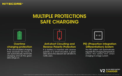 Chargeur de voiture Nitecore V2 pour batteries Li-ion/IMR  NYCTALOPE  