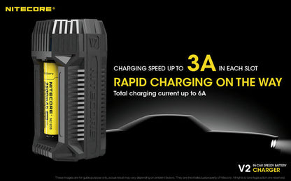 Chargeur de voiture Nitecore V2 pour batteries Li-ion/IMR  NYCTALOPE  