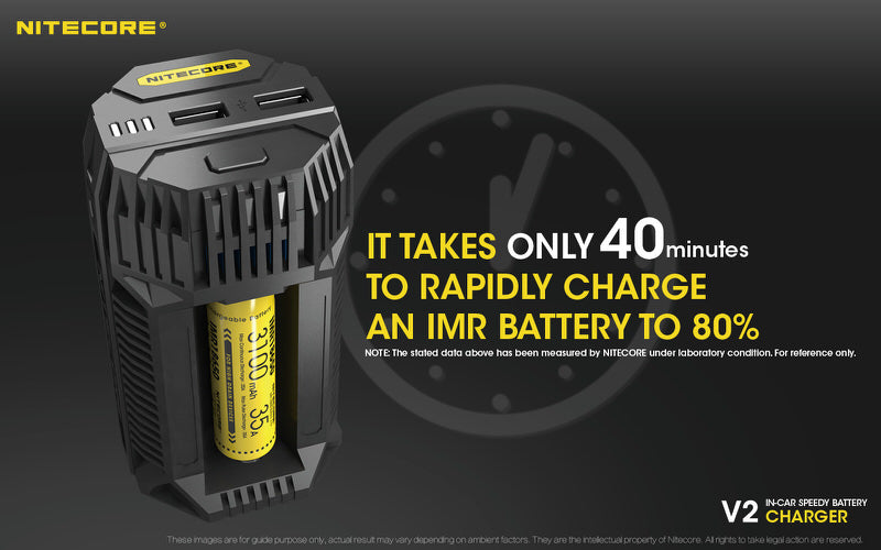 Chargeur de voiture Nitecore V2 pour batteries Li-ion/IMR