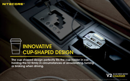 Chargeur de voiture Nitecore V2 pour batteries Li-ion/IMR  NYCTALOPE  