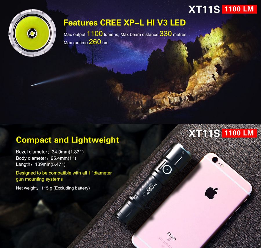 Lampe Torche Klarus XT11S – 1100 Lumens tactique et rechargeable  NYCTALOPE  