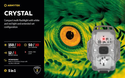 Lampe Armytek Crystal – 150 Lumens Blanc + 30 Lumens Rouge  NYCTALOPE  