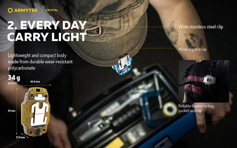Lampe Armytek Crystal – 150 Lumens Blanc + 30 Lumens Rouge  NYCTALOPE  